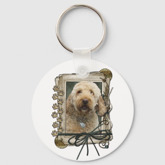 Fathers Day - Stone Paws - GoldenDoodle Key Ring (Front)