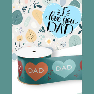 Father's Day Teal and Orange Hearts Dad Satin Ribbon