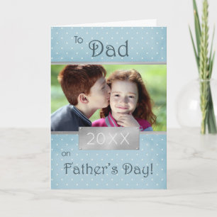 Father's Day to Dad Blue Custom Photo & Year Card