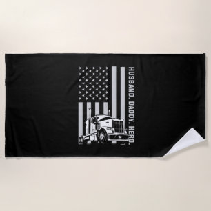 Father's Day   Trucker Dad American Flag Beach Towel