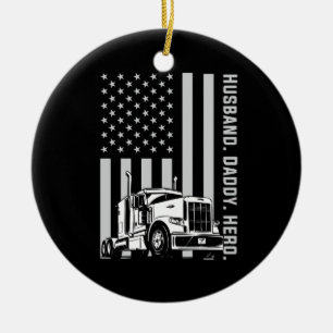Father's Day Trucker Dad American Flag Ceramic Tree Decoration