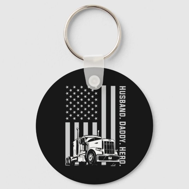 Father's Day | Trucker Dad American Flag Key Ring (Front)
