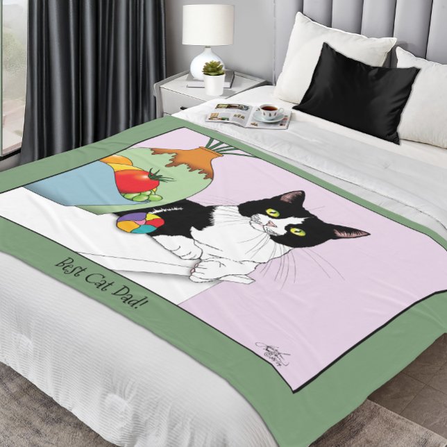Father's Day Tuxedo Cat Fleece Blanket (Creator Uploaded)