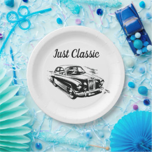 Father's Day Typography Design Just Classic Car Paper Plate