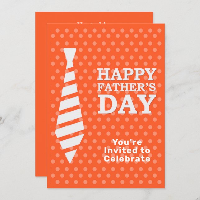 Fathers Day White Tie Orange Dots Dinner Party Invitation (Front/Back)