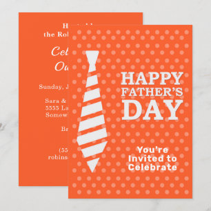 Fathers Day White Tie Orange Dots Dinner Party Invitation