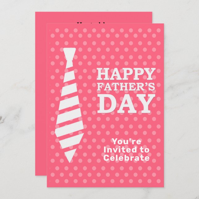 Fathers Day White Tie Pink Dots Dinner BBQ Party Invitation (Front/Back)