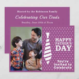 Fathers Day White Tie Purple Dots Add Photo Party Invitation