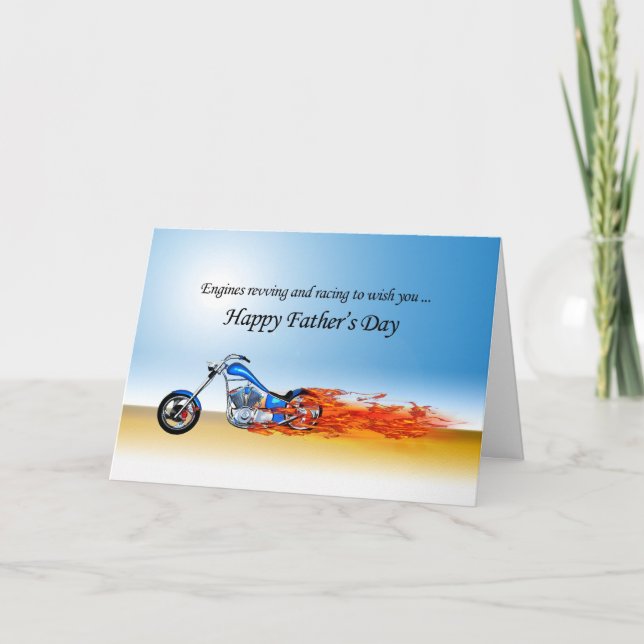 Father's Day with a flaming motorcycle Card (Front)