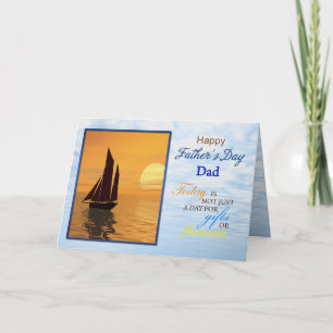 Father's day with yacht sailing into the sunset. card