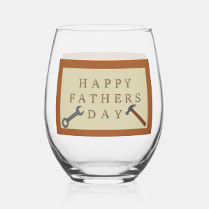 Fathers Day Wooden Sign Stemless Wine Glass