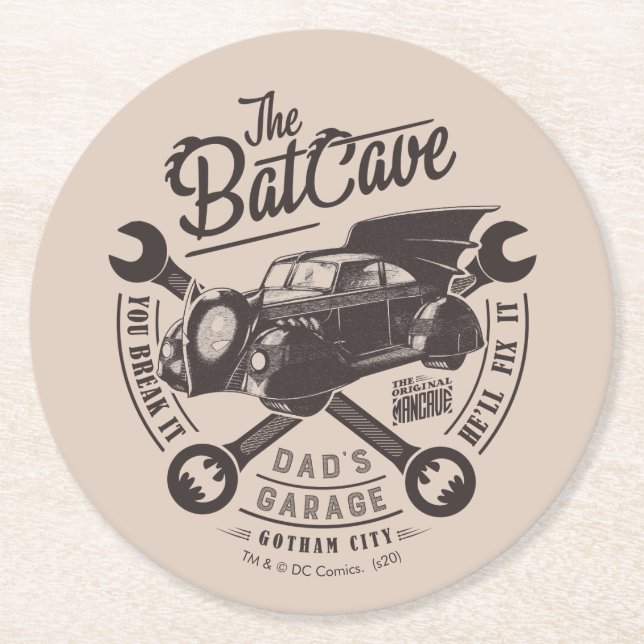 Father's Day | You Break It, He'll Fix It Round Paper Coaster (Front)