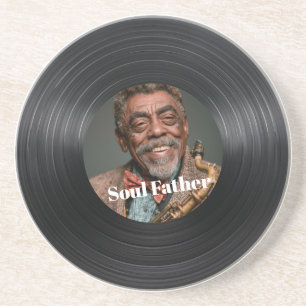 Father's DayCustom Photo Sax&Record Sandstone Coaster