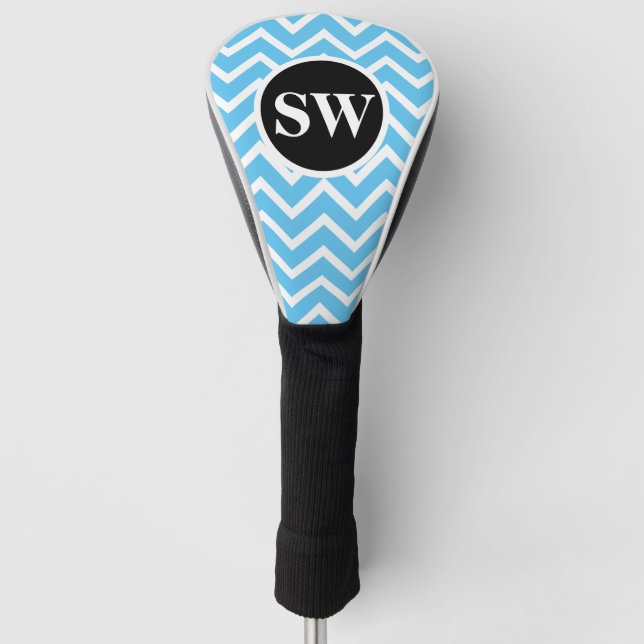 Fathers monogrammed blue chevron | Personalise Golf Head Cover (Front)