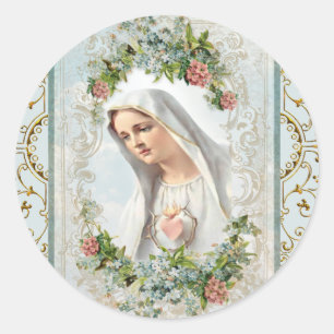 Fatima Blessed Virgin Mary Catholic Floral  Classic Round Sticker
