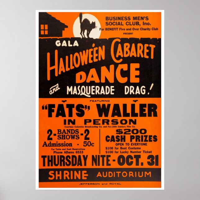 Fats Waller Halloween Vintage Jazz Concert Poster (Front)
