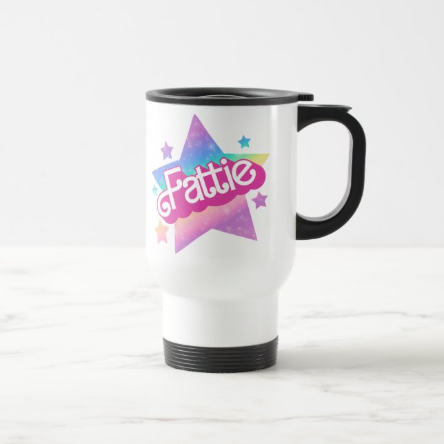 Fattie Plus Size Rainbow Retro 90's Nostalgia Star Travel Mug (Right)