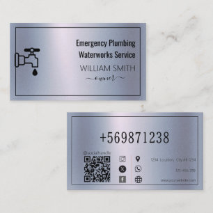Faucet Chrome Emergency Plumbing Waterworks  Business Card