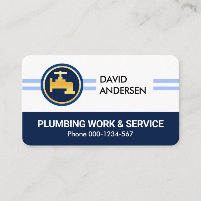 Faucet On Blue Pipe Lines Business Card (Front)