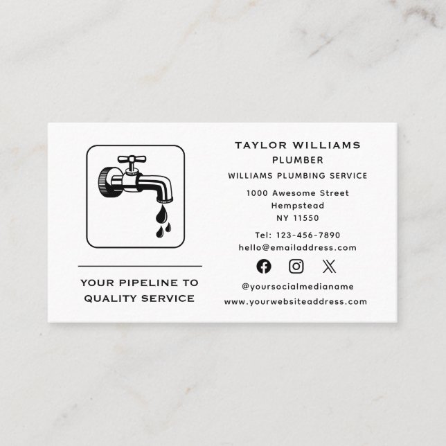 Faucet Water Drop Plumber Plumbing Social Media Business Card (Front)