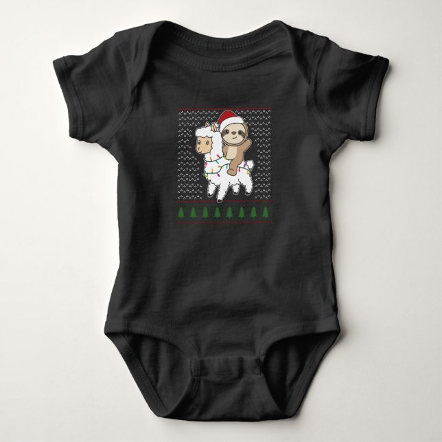 Fauler Lama Christmas Ugly Christmas Animals Baby Bodysuit (Front)