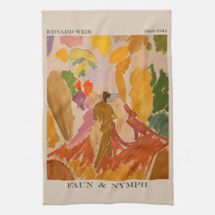 Faun and Nymph 1941 by Edvard Weie Tea Towel