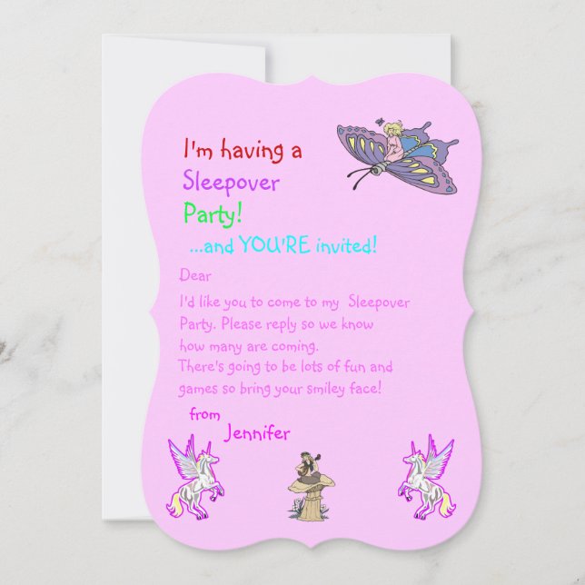 Faun and Unicorn Sleepover or Other party invite (Front)