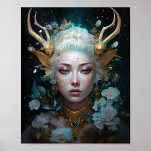 Faun Elf Woman Fantasy Art Poster