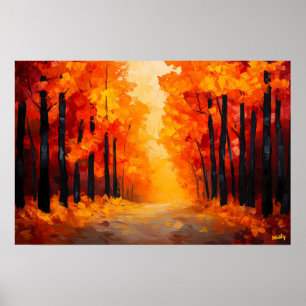 Fauvist Autumn Forest Path Canvas – Fall Landscape Poster