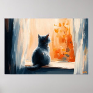 Fauvist Cat by the Window – Customisable Tranquil Poster