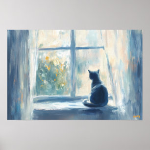 Fauvist Cat in Sunlit Window – Customisable Serene Poster