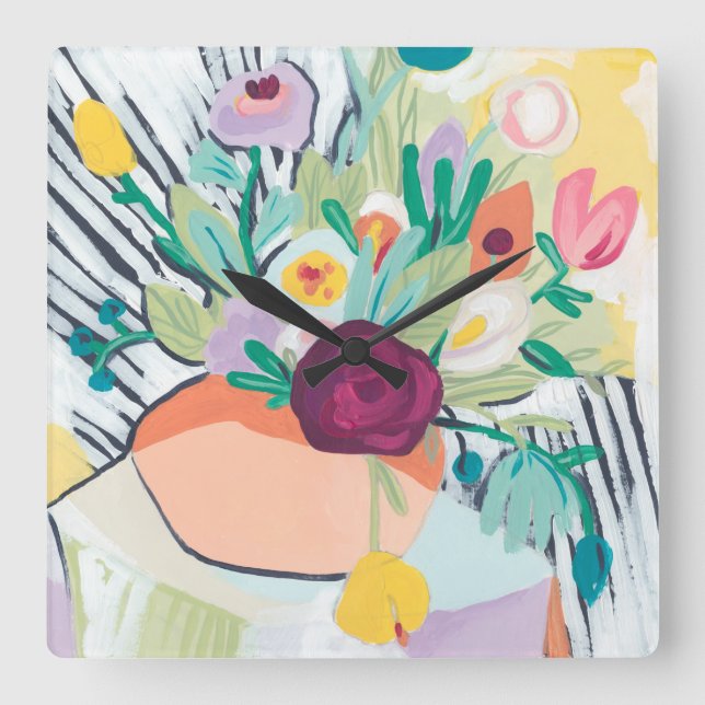 Fauvist Floral II Square Wall Clock (Front)