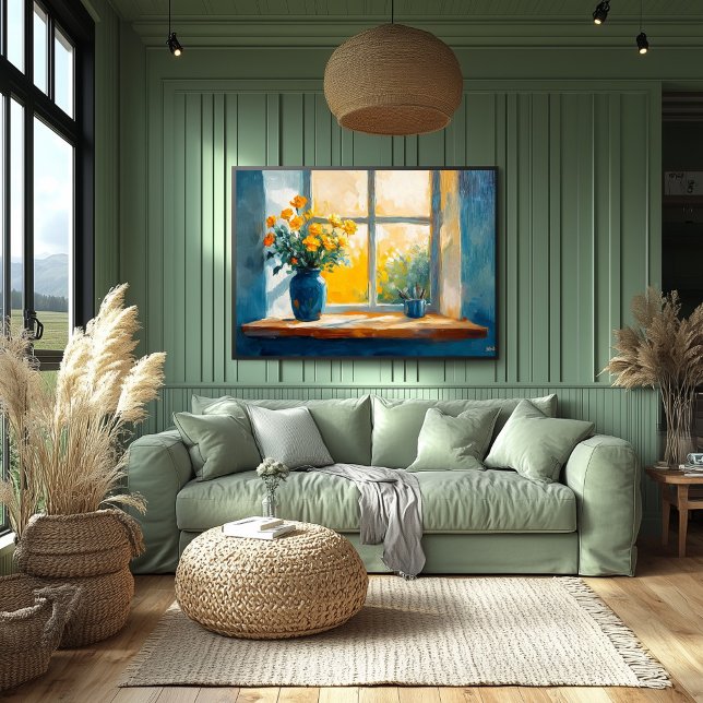 Fauvist Sunlit Window with Flowers – warm home Poster (Creator Uploaded)