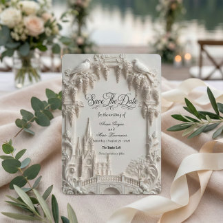 Faux 3D Embossed Relief Cream Baroque Cathedral Save The Date