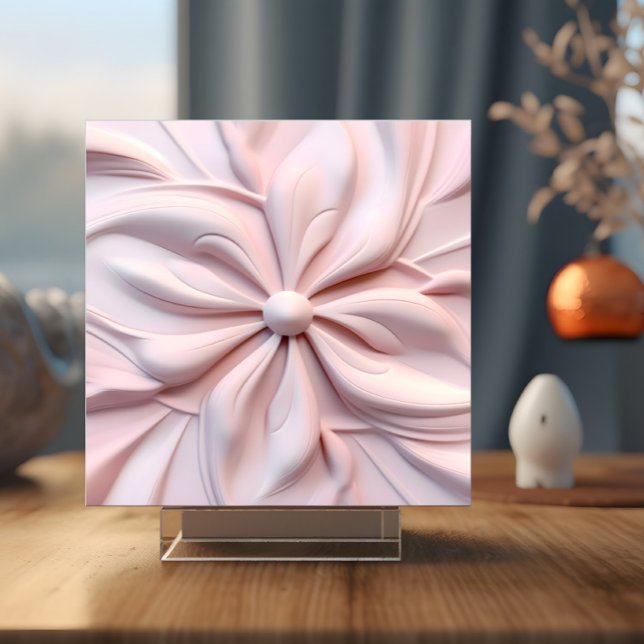 Faux 3D Pink Floral Swirl Decorative Tile (Tile displayed on your own stand.)