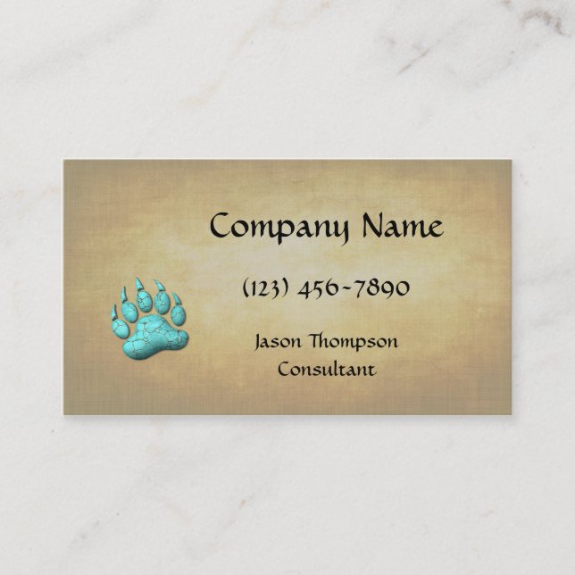 Faux 3D Turquoise Bear Claw Business Card (Front)