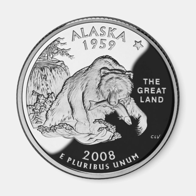 Faux Alaska State Quarter The Great Land Grizzly Magnet (Front)