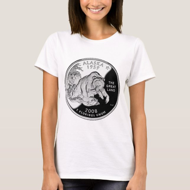Faux Alaska State Quarter The Great Land Grizzly T-Shirt (Front)