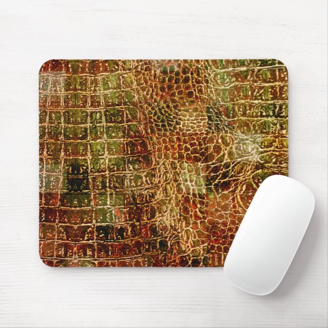 Faux Alligator Animal Skin Leather Red Brown Mouse Pad (With Mouse)