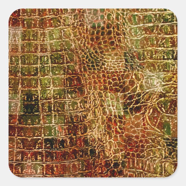 Faux Alligator Animal Skin Leather Red Brown Square Sticker (Front)