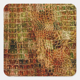 Faux Alligator Animal Skin Leather Red Brown Square Sticker