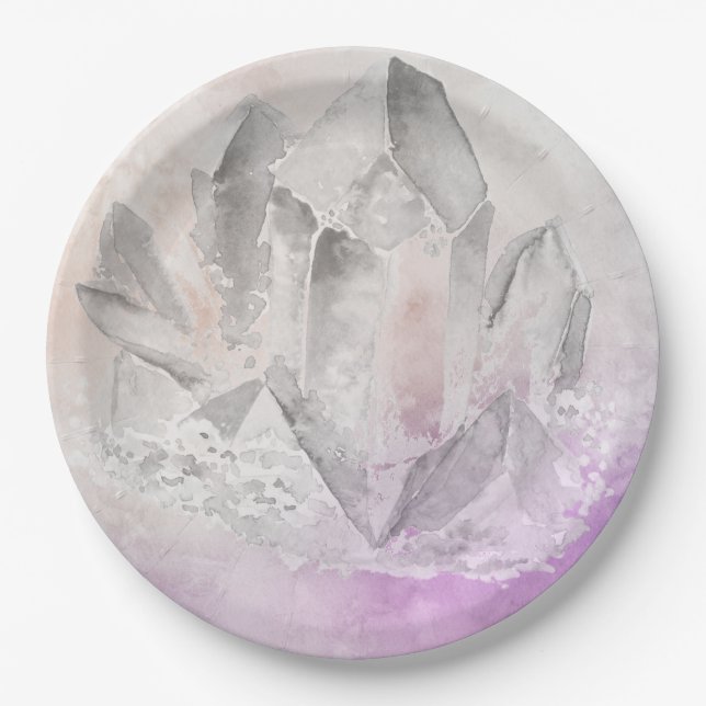 *~*  Faux Amethyst Crystal Healing Energy Chakra Paper Plate (Front)