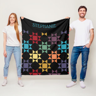 Faux Amish Quilt Bright Colours Personalised Fleece Blanket