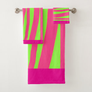Faux Animal Print Lime + Pink Spa Bath Towel Set