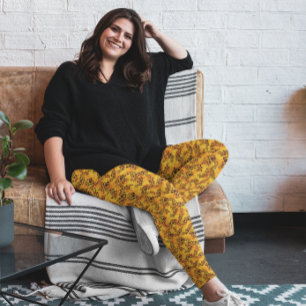 Faux Animal Print Pattern Yellow Leggings