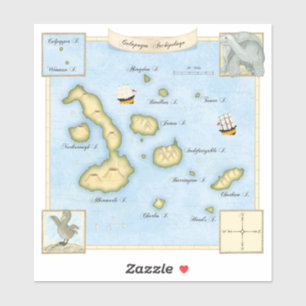 Faux Antique Galapagos Archipelago Map With Ships