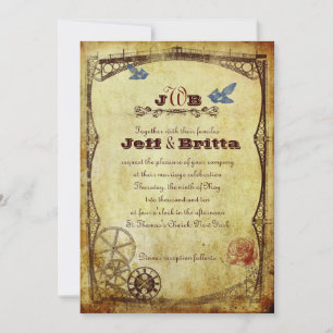 Faux Antique Gold Victorian Steampunk Wedding Invitation