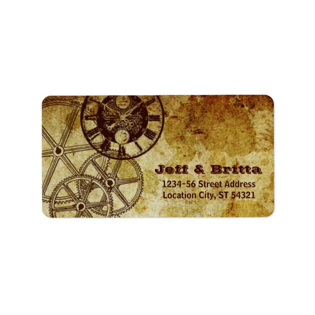 Faux Antique Gold Victorian Steampunk Wedding Label (Front)