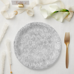 Faux antique white lace printed paper plates
