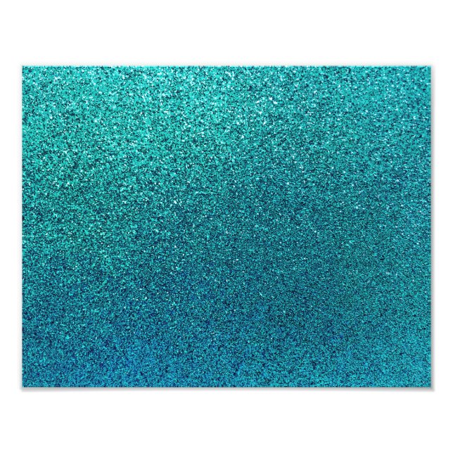Faux Aqua Teal Turquoise Blue Glitter Background Photo Print (Front)